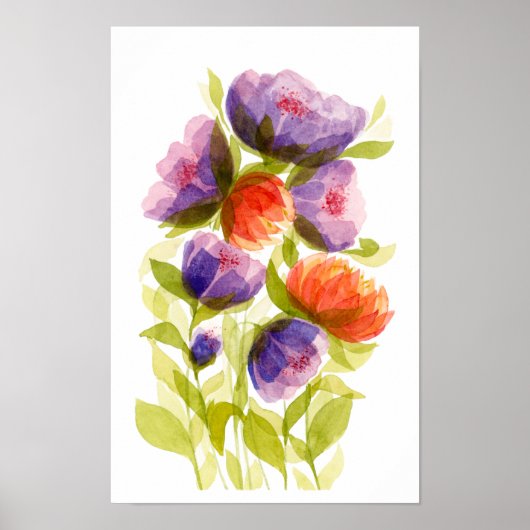 Poster Botaniques Aquarelle Corail Violet (Devant)