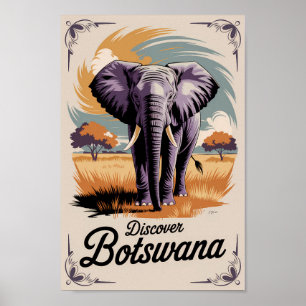 Poster Botswana Elephant Illustration Voyage Art Vintage