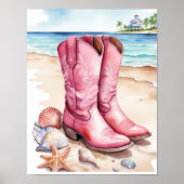 Poster Botte de cowgirl côtière rose Preppal Sand Ocean B (Devant)