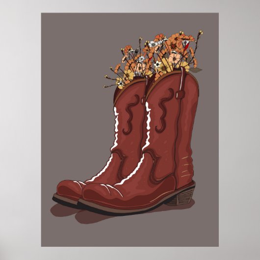 Poster Bottes de cowboy avec fleurs sauvages (Devant)