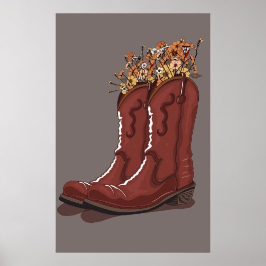 Poster Bottes de cowboy avec fleurs sauvages (Devant)
