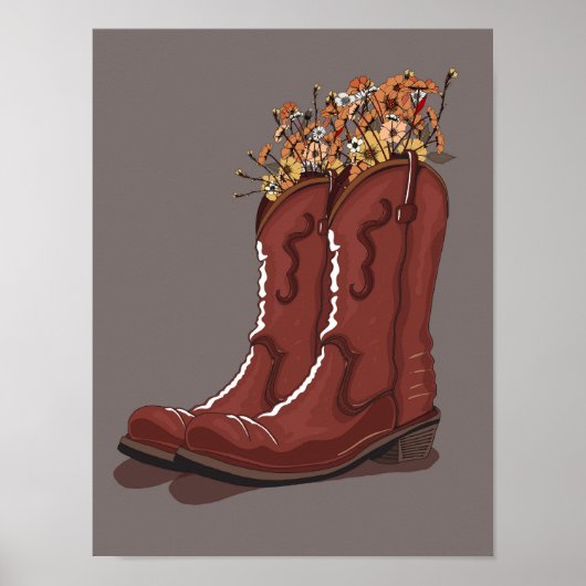 Poster Bottes de cowboy avec fleurs sauvages (Devant)