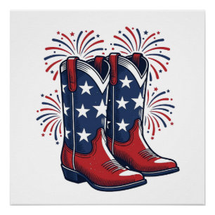 Poster Bottes de cowboy patriotiques conception de chemis