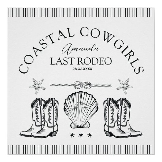 Poster Bottes de cowgirl côtière Fête de bachelorette occ (Devant)