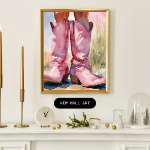 Poster Bottes de cowgirl en aquarelle rose