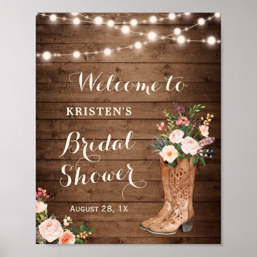 Poster Bottes de cowgirl rustiques Floral Lights Enterrem (Devant)