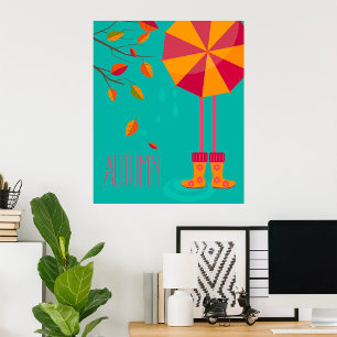 Poster Bottes de pluie d'automne et feuilles d'automne pa