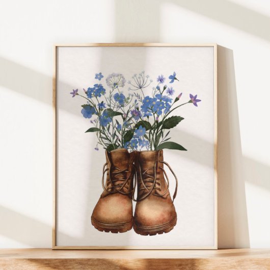 Poster Bottes de Randonnée Fleur sauvage bleu à l'extérie