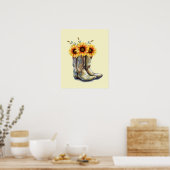 Poster Bottes rustiques Cowboy avec tournesol (Cuisine)