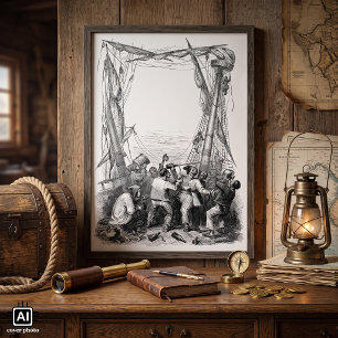 Poster Boucanier vintage et un navire pirate naufragé