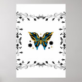 Poster Bouchon blanc - Papillon noir et bleu (Devant)