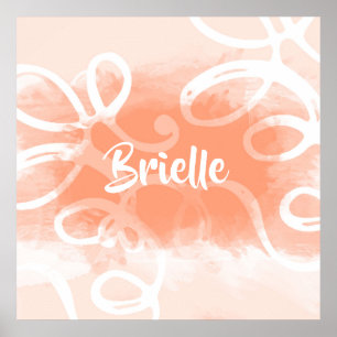 Poster Boucles Chic Pastel Orange Aquarelle Avec Nom