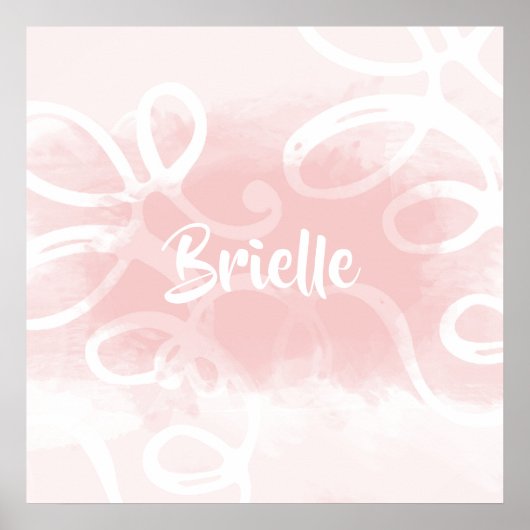 Poster Boucles Chic Pastel Rose Aquarelle Avec Nom (Devant)