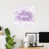 Poster Boucles D'Aquarelle Chic Pastel Lavender Avec Nom (Bureau à domicile)