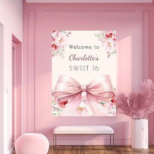 Poster Boucles de crème arc rose Sweet 16 bienvenue