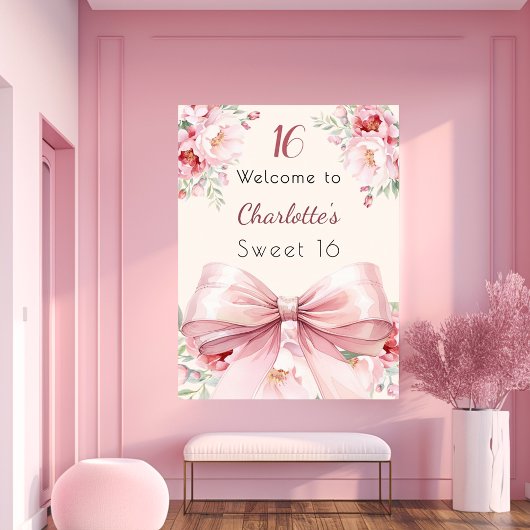Poster Boucles de crème arc rose Sweet 16 bienvenue