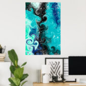 Poster Boucles de marbre turquoise, bleu et noir (Bureau à domicile)