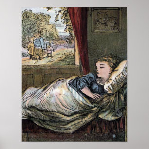 Poster Boucles d'or endormie dans le lit de Petit Ours