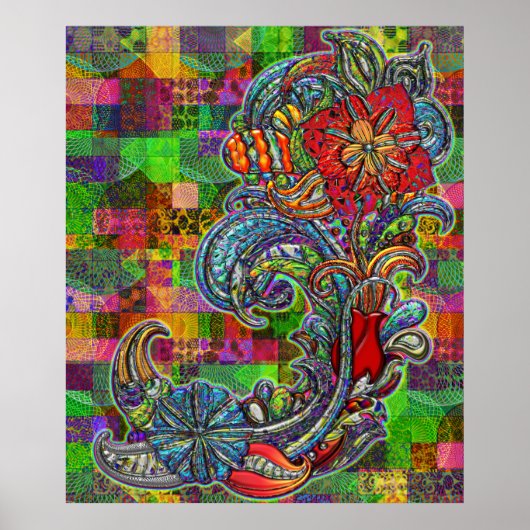 Poster Boucles florales Art moderne Abstrait (Devant)