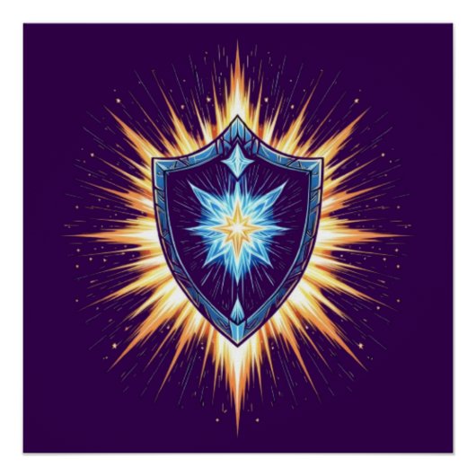 Poster Bouclier de Fantasy Épique avec Explosion d'Énergi (Devant)