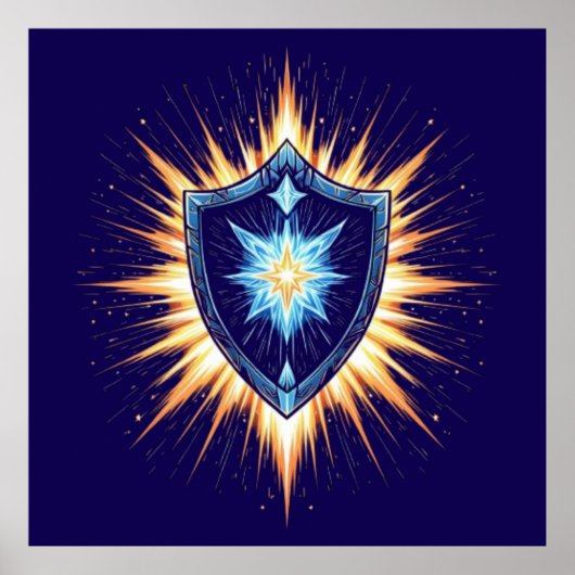 Poster Bouclier de Fantasy Épique avec Explosion d'Énergi (Devant)