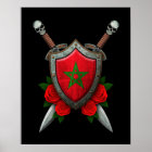 Bouclier du drapeau marocain et épées avec Rose