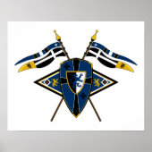 Poster Bouclier médiéval et drapeaux (Devant)