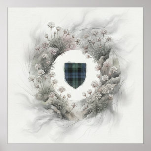 Poster Bouclier Tartan Vert Art de Couronne de Fleurs Sau