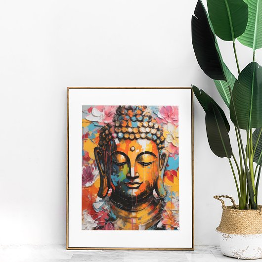 Poster Bouddha Abstrait coloré avec accent floral