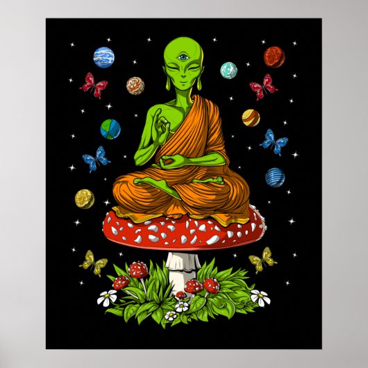 Poster Bouddha Alien psychédélique (Devant)
