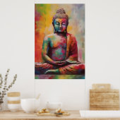 Poster Bouddha assis avec Rainbow Overlay Art Print (Cuisine)
