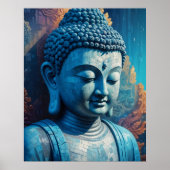 Poster Bouddha bleu Abstrait Pixel Art (Devant)