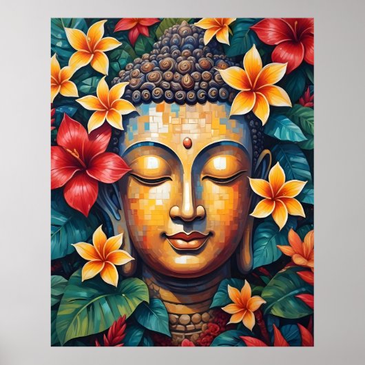 Poster Bouddha coloré Vibrant Pixel Art (Devant)