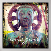 Poster Bouddha d'antiquité bleu turquoise Imagine Script (Devant)