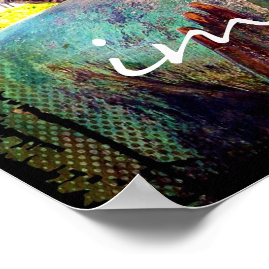 Poster Bouddha d'antiquité bleu turquoise Imagine Script (Coin)