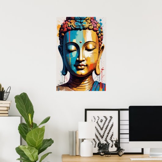 Poster Bouddha d'art moderne multicolore (Bureau à domicile)