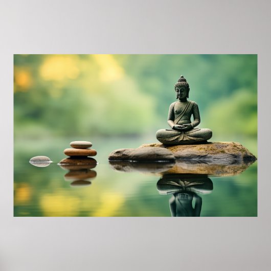 Poster Bouddha de galets nature paisible (Devant)