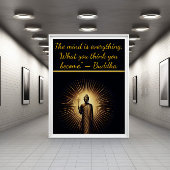 Poster Bouddha debout au milieu d'une lumière éclatante.