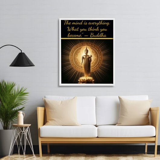Poster Bouddha d'or dans la pose de méditation de lotus