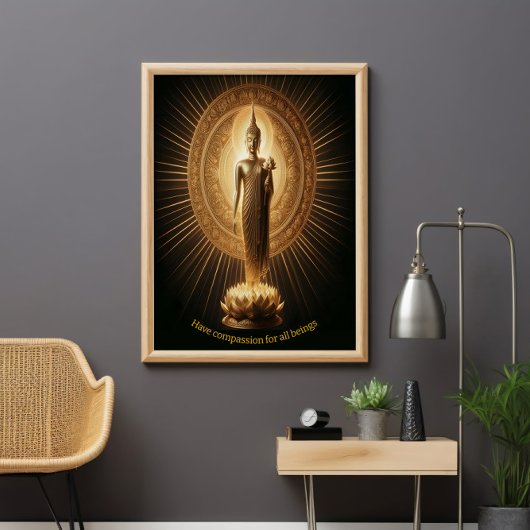Poster Bouddha d'or dans la pose de méditation de lotus