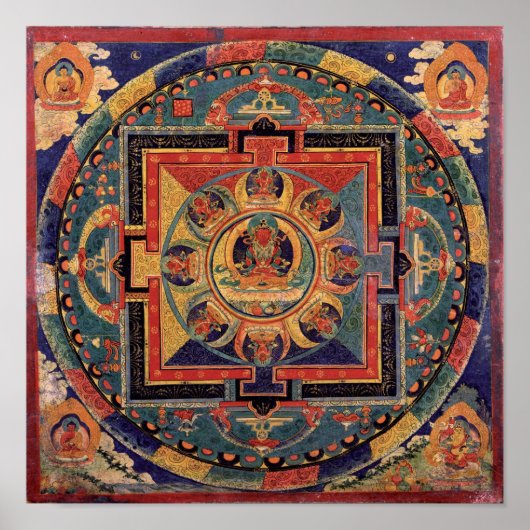 Poster Bouddha Mandala Tibétain antique Thanka (Devant)