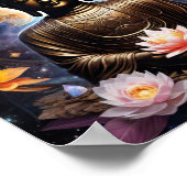 Poster Bouddha méditant avec des fleurs de lotus (Coin)