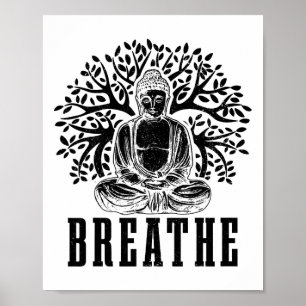 Poster Bouddha Méditation Respirer Yoga Zen Bouddhisme Yo