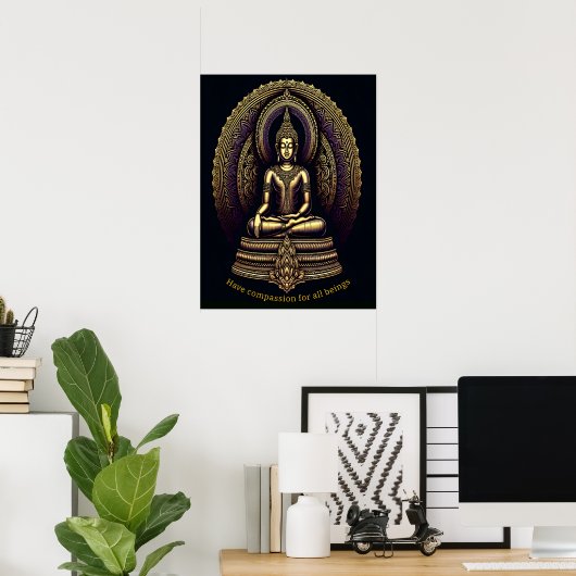 Poster Bouddha or calme en méditation, (Bureau à domicile)