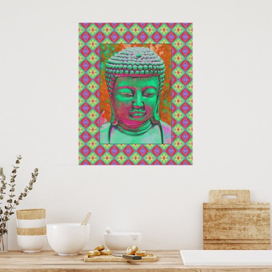 Poster Bouddha Pop avec des bordures en Patchwork en vert (Cuisine)