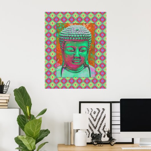 Poster Bouddha Pop avec des bordures en Patchwork en vert (Bureau à domicile)