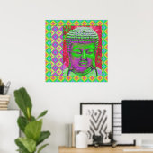 Poster Bouddha Pop avec des bordures en Patchwork en vert (Bureau à domicile)