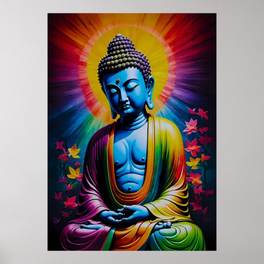 Poster Bouddha Rayons Sacrés de Paix (Devant)