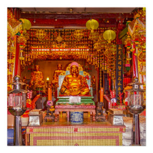 Poster Bouddha souriant dans le temple chinois, Bangkok