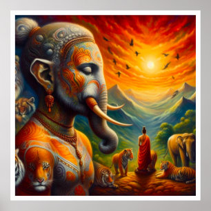 Poster bouddha spirituel et éléphant
